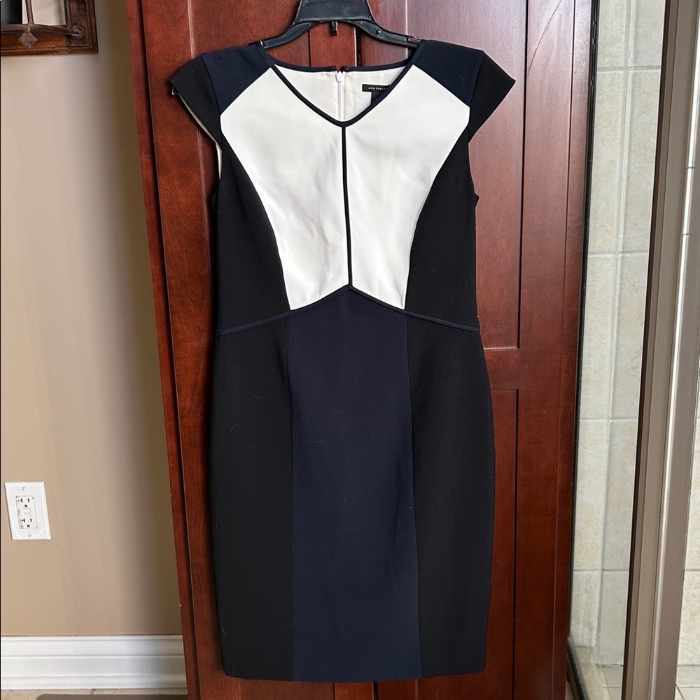 Ann Taylor Black White Navy Cap Sleeve Dress - 0